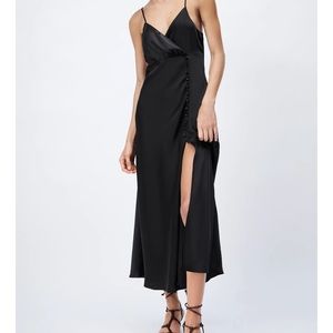Satin effect black midi dress